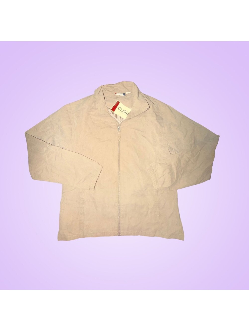 New Clique Womens Full Zip Jacket Tan Khaki Lightweight Windbreaker Small S